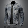 Vintage Denim Jacket With Zip Stand Up Cotton Slim Fit Outwear Man Fashion Casual Windbreaker Male Clothes Winter Jacket Men