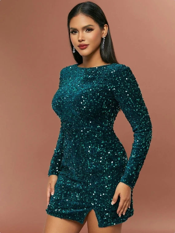 D&M Sexy Backless Bodycon Dress Long Sleeve Sequins Elegant Party Dresses Women Mini Dresses