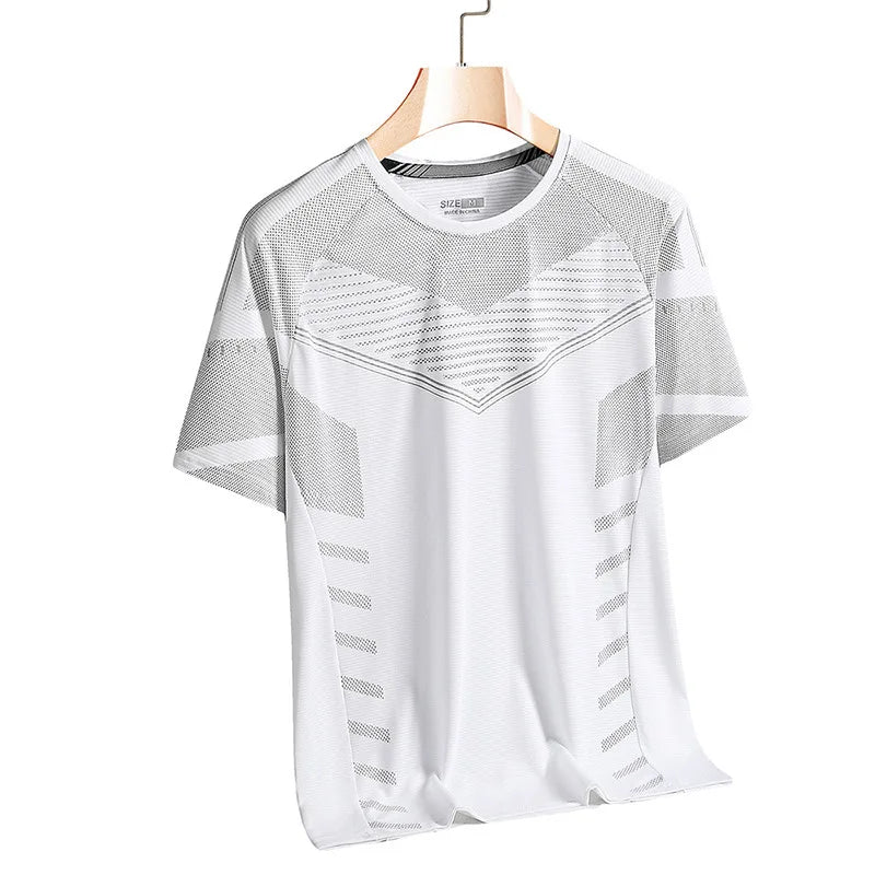 Men's T-shirt Sports T-shirts Quick-drying Stripe Printed Tees Short Sleeve Tees Outdoor Running Tee Oversized Men Clothing Tops