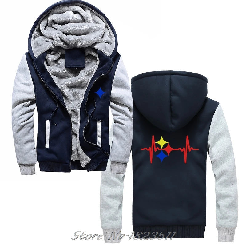 New Fashion Men thick Hoody Sweatshirt Steelers Heart Beat Design hoodie Hip Hop Jacket Tops Harajuku Streetwear