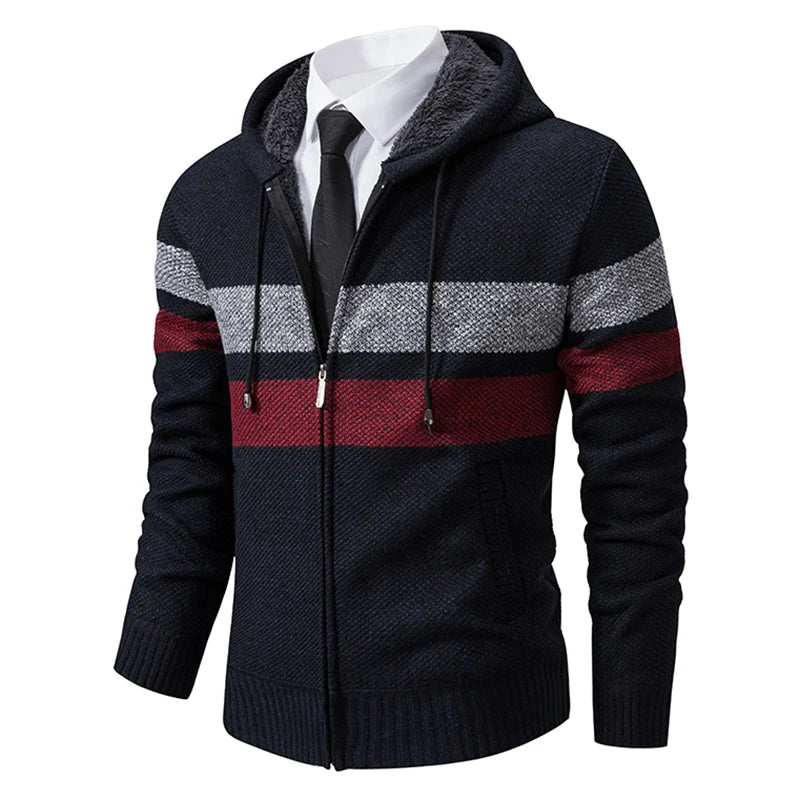 new men's autumn and winter sweater coat trend color matching hooded sweater