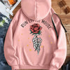 Plus Size Alphabets Graphic Print Hoodie - Soft Slight Stretch Polyester Pullover with Pocket and Drawstring - Machine Washable