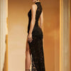 Fantoye Sexy Hollow Out High Slit Lace Women Maxi Dress Black See Through Evening Dress Female Autumn New Elegant Party Clubwear