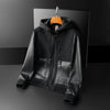 Minglu Autumn Winter Goatskin Men's Jackets High Quality Solid Color Hooded Genune Leather Male Coats Zipper Casual Man Overcoat