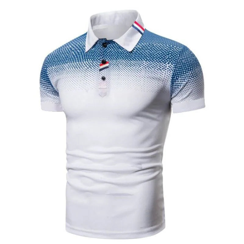 Casual T-Shirt 3D Digital Print Gradient Color Lapel Men Polo Tees Shirt Short-Sleeved Man Polo Shirts