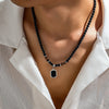 Black Beads with Square Pendant Necklace for Men Trendy Accessories on the Neck Collar Fashion Jewelry Male Gift Decoration