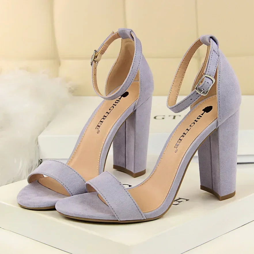 Women Purple Yellow Classic Gladiator Strappy Summer Seaside Sandles Lady 9.5cm Block Square Heels Platform Sandals Prom Shoes