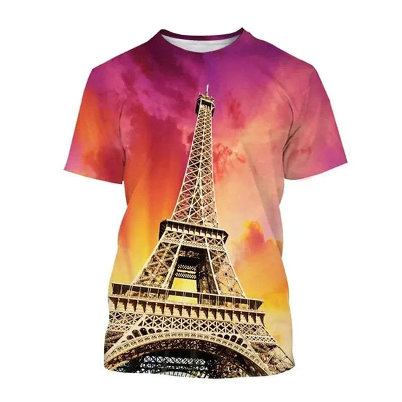 Paris Eiffel Tower Graphic T-shirt Men Women 3d Printed France Tees Tops Summer Casual Short Sleeve Oversized Tshirts Gift