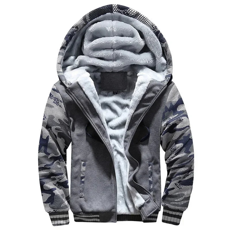 Winter Hoodie Thick Warm Jacket Men's Hoodies Patchwork Warm Sweatshirt Casual Camouflage Zipper Jackets Long Sleeve Streetwear