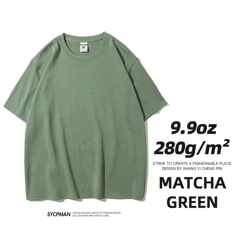 Sypcman Oversized T-Shirt 9.9oz 280 Grams Heavy High Qualtity Men Short Sleeve Tee Cotton Solid Color Customized OEM Streetwear