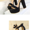 Fashion Women Pumps Sandals Summer Platform Belt Buckle Strap PU Square Heel Outdoor Korean Style Black Open Toe Grace 1550-1