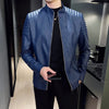 Pu Leather Jacket Men Winter Leahter Jacket Male Stand Collar Casual Windbreaker Trendy Mens Clothing Black Blue