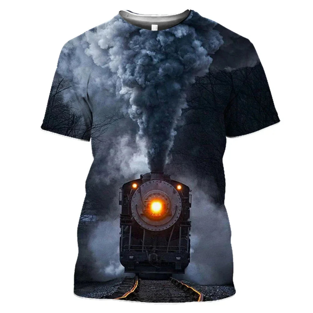 New Vintage Train Pattern 3D Print Summer Men's O-Neck T-shirt Casual Short Sleeve Fashion trend T-shirt Men's Street Clothing