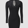 Sexy Elegant Evening Party Dresses New Fashion  Autumn Winter Casual Sheer Mesh Patchwork Rhinestone Decor Bodycon Dress