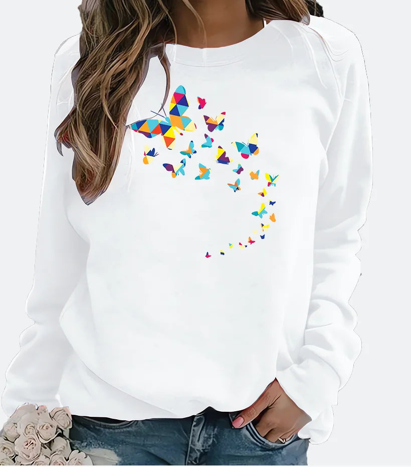 New Women's Hoodie European Butterfly Printed Crew-neck Hoodie Sweatshirt  Streetwear Women Aesthetic Clothes