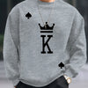 Men's autumn and winter fashionable casual loose oversized KING printed fleece pullover round neck long sleeved sweatshirt