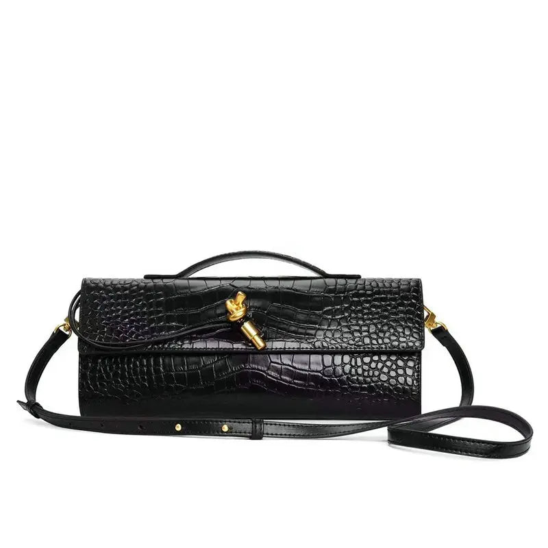 2025 Luxury Designer New Crocodile Pattern Evening Banquet Bag Cow Leather Style Crossbody Bag Horizontal Shoulder Handbag Women