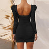 Autumn/Winter New European and American Women's Bag Hip Skirt Sexy Bareback Stacked Shoulder Long Sleeve Dress