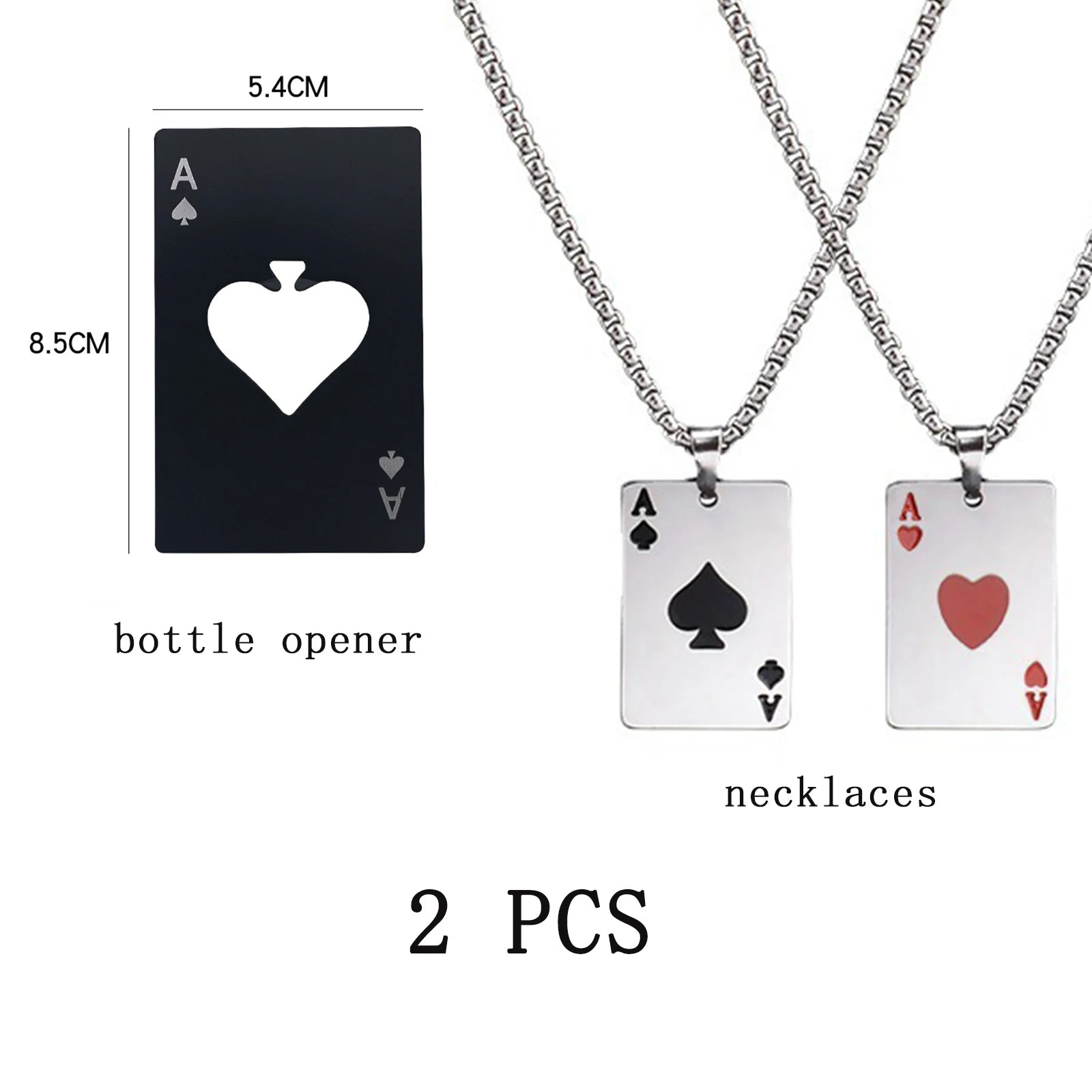 2Piece Set Hip Hop Statement Stainless Steel Poker Card Ace of Spades Necklace For Women Men Pendant Chain Playing Cards Jewelry