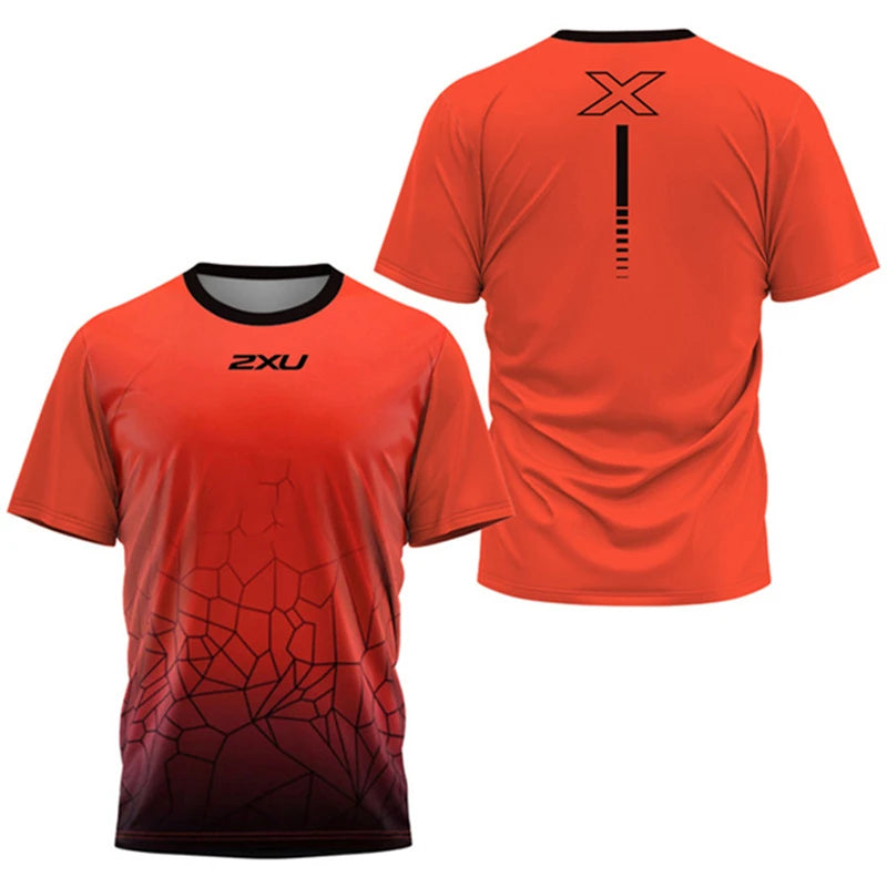 Fashion Men's T Shirt Summer Outdoor Run Fitness Breathable Short Sleeve Letter Badminton Tennis Training Dress Loose O-Neck Top