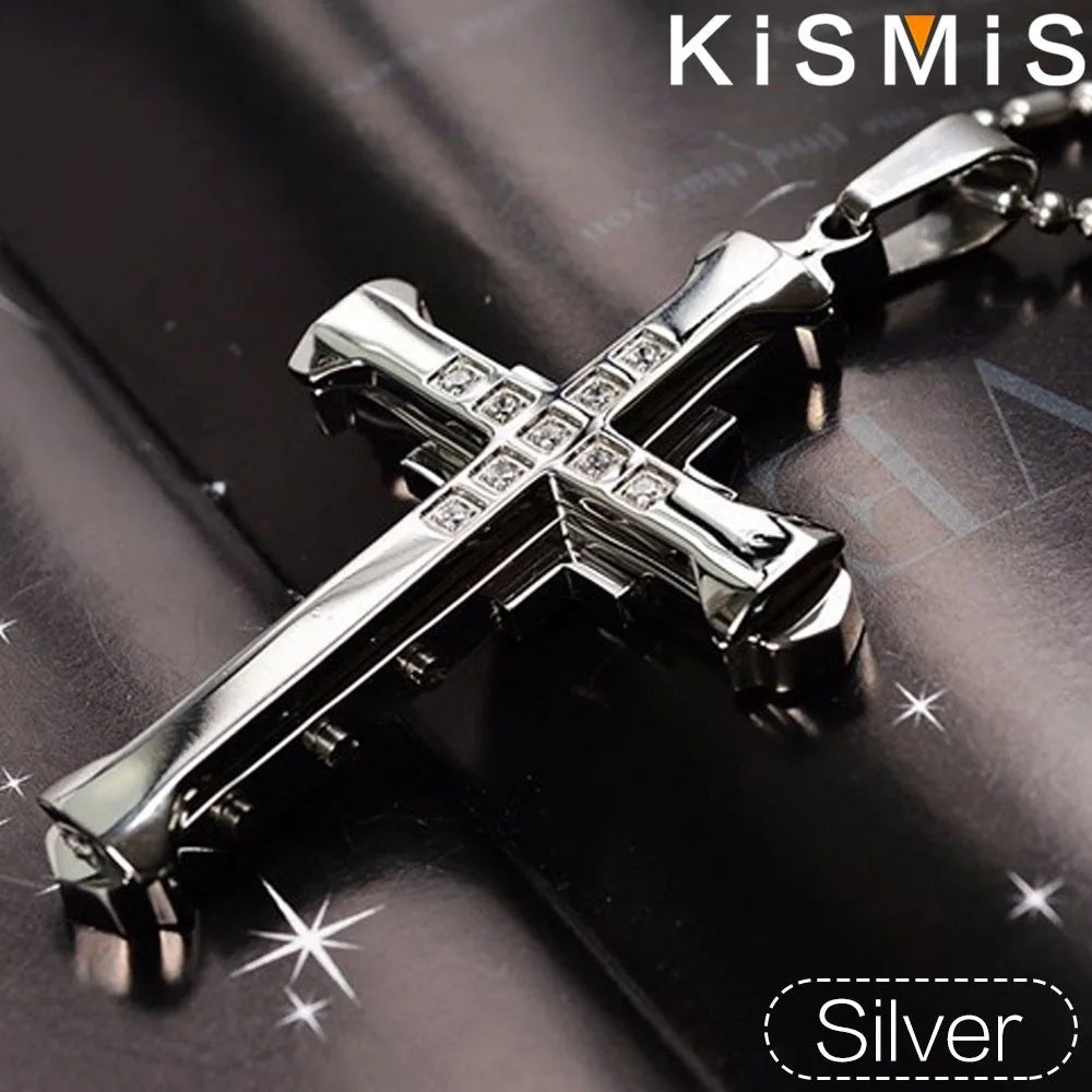 KISMIS 1PC Stainless Steel Cross Necklace Pendant Jewelry Catholic and Christian Jesus Amulet