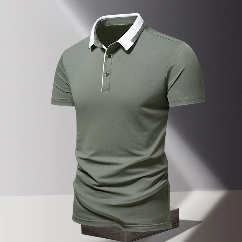 Summer men's POLO shirt, ice silk quick drying short sleeved pure cotton T-shirt, solid color business lapel half sleeved top