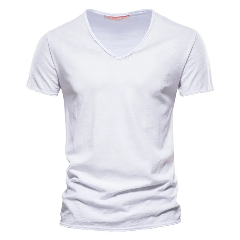 10 Colors 100% Cotton Men T-shirt V-neck Fashion Design Slim Fit Soild T-shirts Male Tops Tees Short Sleeve T Shirt For Men