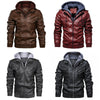 Motorcycle Men Leather Jacket Fall/Winter Velvet Lining Hooded Jacket Black Gray Red Brown Leisure PU Leather Hoodie Jacket