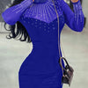 Sexy Elegant Evening Party Dresses New Fashion  Autumn Winter Casual Sheer Mesh Patchwork Rhinestone Decor Bodycon Dress