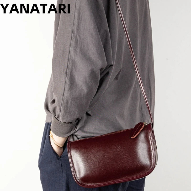 YANATARI underarm cowhide Genuine leather handbags women vintage shoulder bag female Small crossbody bags luxury high quality