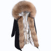 MAOMAOKONG NEW Women's winter coats fur coat Natural real raccoon fur collar jackets Rabbit lining parka Female X-Long