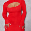 Sexy Wrap Chest Hollow Out Elastic Slim Bodycon Dress Women Long Sleeved Solid Color Skinny Dress Evening Club Party Vestidos