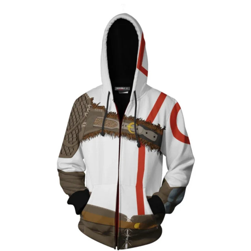 Game God of War Cosplay Kratos Zipper Hoodie Costume Men and Women Leisure Sports Sweater 3D Printing