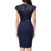 Women's Elegant Floral Lace Ruffle Cap Sleeve Cocktail Party Knee Length Dress