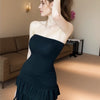 New Women Party Night Birthday Pleats Sundress Sleeveless Bodycon Dress Summer Sexy Strapless Short Mini Dresses Clubwear