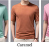 Superfine Merino Cashmere T Shirt Men's Knitted O-neck Breathable Thin Cashmer Short Sleeve Tee Solid Color Tops Tee