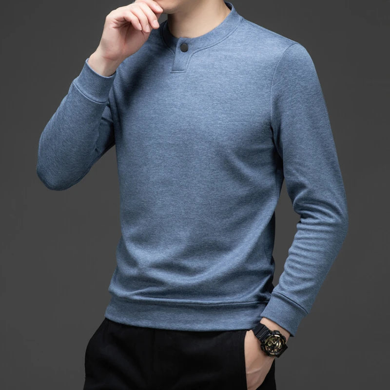 High-quality Men's Long-sleeved T-shirt, Casual, Versatile Men's Daily Henley Shirt, Autumn Thickened Men's O-neck Undershirt.