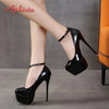 Disco Dance Pumps Women 5.5cm Platform Girding Buckle 16cm Super High Thin Heels