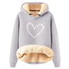 Autumn Winter Heart Print Fleece-Lined Thicken Lambs Wool Women'S Sweatshirt Loose Hoodie Pullover Blouse Warm Hoodie Tops