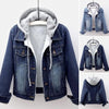 Autumn Winter Women's Plush Warm Denim Jacket Coat Cotton Fashion Short Blue Jean Coat Ladies Hoodies Outerwear