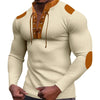 Cross-border new men's waffle color matching strap V-neck top casual long-sleeved bottoming T-shirt