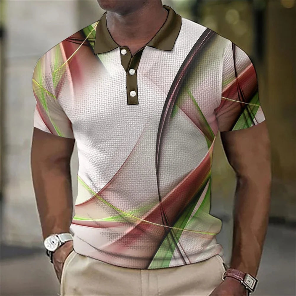 Polo Shirt Fashion Men'S Gradient Line Summer Short Sleeved T-Shirt Casual Daily Lapel Topt-Shirt Striped T-Shirt Men'S Clothing