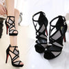 Korean Style Summer Women's Sandals Hollow Out Thin Heels Sexy Elegant Color Block Cross Strap Bow High Heels