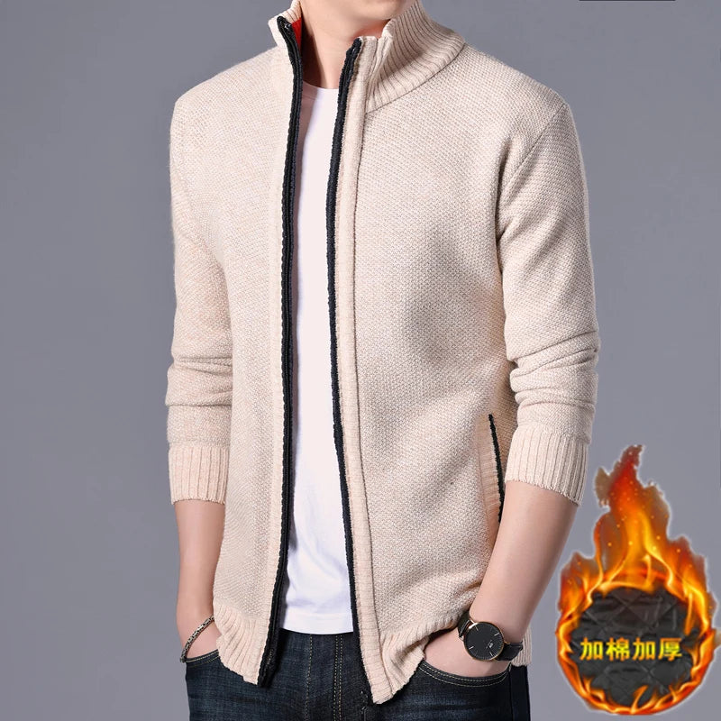 M-4XL Autumn/Winter New Men's Plush Thickened Knitted Jacket Vertical Neck Zipper Sweater Cardigan Warm Coat Jacket Jacket