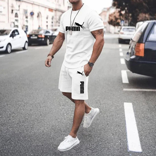 Men's clothing short-sleeved T-shirt + five-point shorts 2-piece set tracksuit fashion jogging casual Men's sets