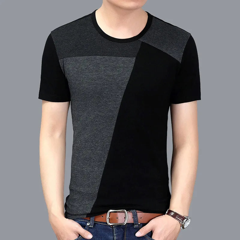 Summer Men's Short Sleeved T-shirt Short Sleeved T-shirt Plus Size Men's Contrasting Color Patchwork T-shirt