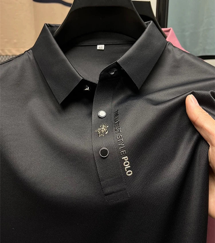 High end brand printed polo shirt men's short sleeved summer new fashion business casual seamless ice silk breathable T-shirt