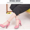 Spring Women Pumps Flock Sweet Thick High Heels Ankle Strap Female Platform Classic Round Toe Dress Cute Shoes Ladies Footwear