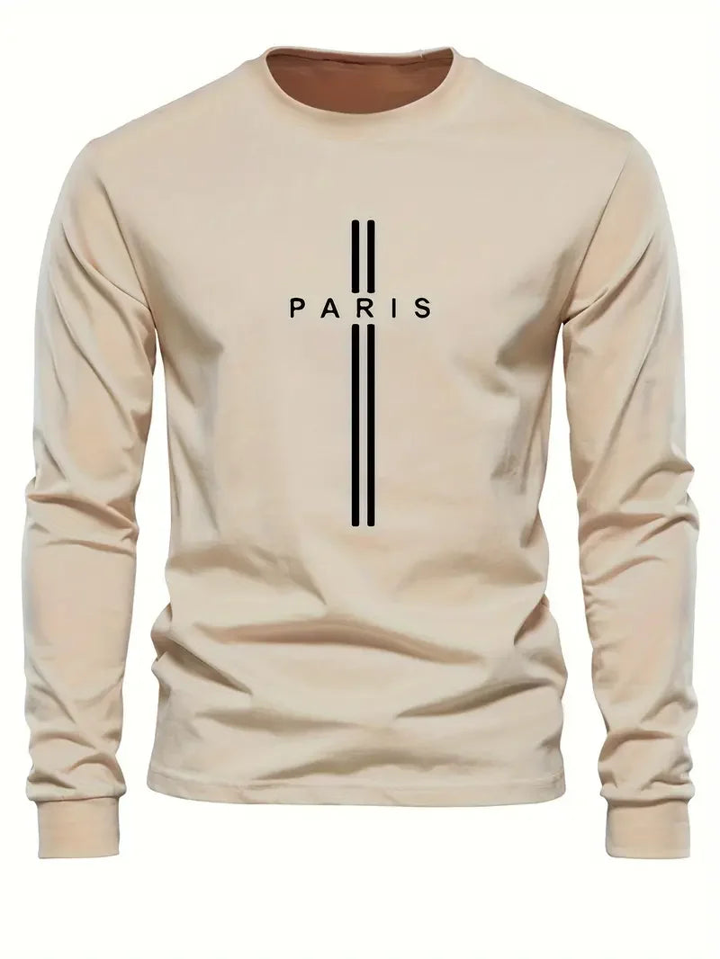 PARIS letter print men's T-shirt spring and autumn casual simple and comfortable round neck long sleeved sport T-shirt men's top