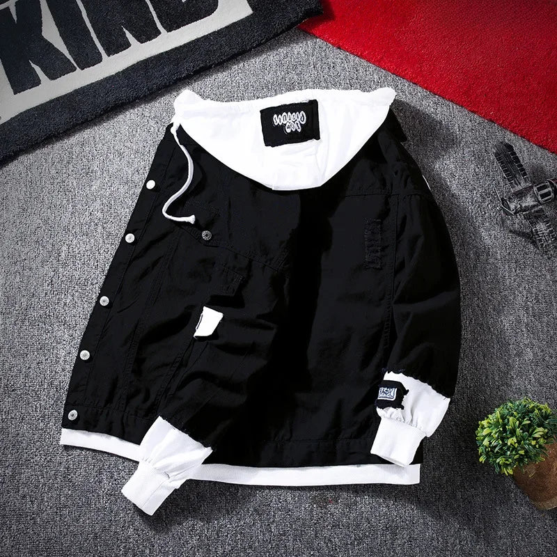 Trendy Denim Jacket Unisex Casual Hooded Spring Autumn Fashion European Style Versatile Brand Men's Loose Fit Border Crossing